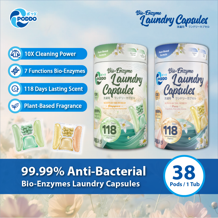 PODDO Scents of the World Laundry Capsules - Paper Tub 38 Pods - Paris / Singapore