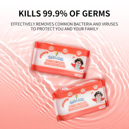 Supermama 100% Plant-Based Anti-bacterial Mini Wet Wipes - 8 Packs x 7 Sheets - Apple Scent