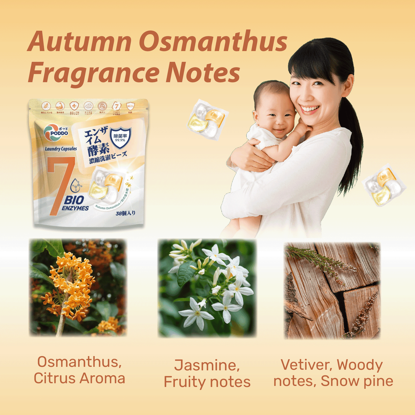 [NEW LAUNCH] Poddo 4-in-1 Bio Enzyme Laundry Capsules - Refill Pack (38 Pods) - Autumn Osmanthus