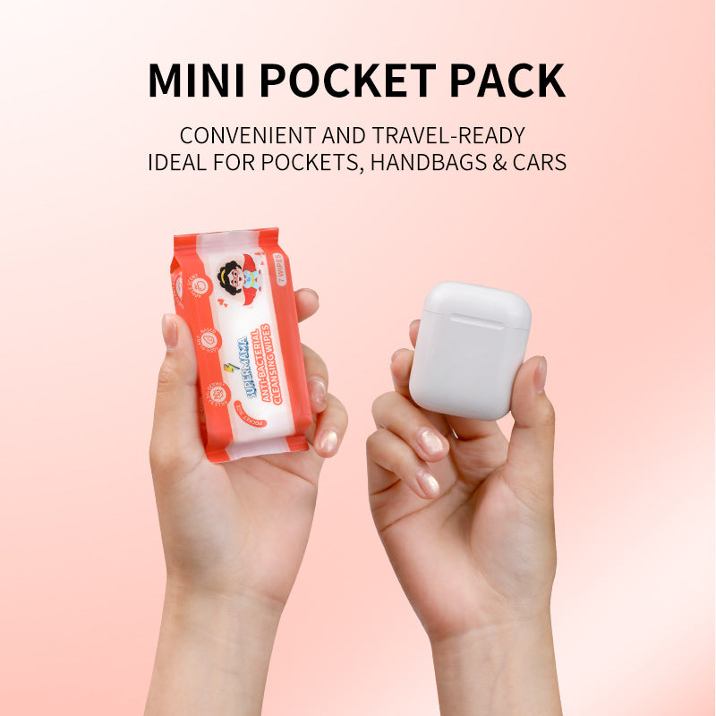 Supermama 100% Plant-Based Anti-bacterial Mini Wet Wipes - 8 Packs x 7 Sheets - Apple Scent