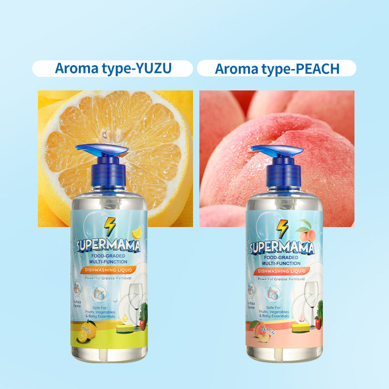 Supermama Food-Grade Dishwashing Liquid 500ml - Safe for Baby Bottles, Fruits & Vegetables - Yuzu / Peach