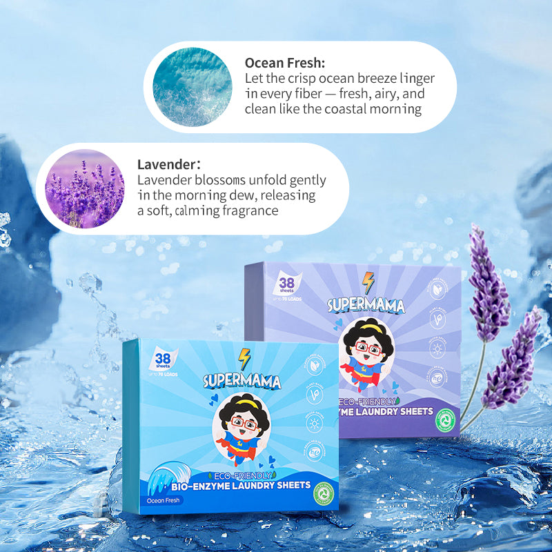 Supermama Eco Bio-Enzyme Laundry Sheets 38 Sheets - Lavender / Ocean Fresh