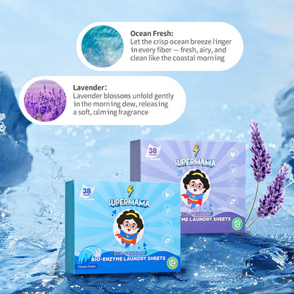Supermama Eco Bio-Enzyme Laundry Sheets 38 Sheets - Lavender / Ocean Fresh