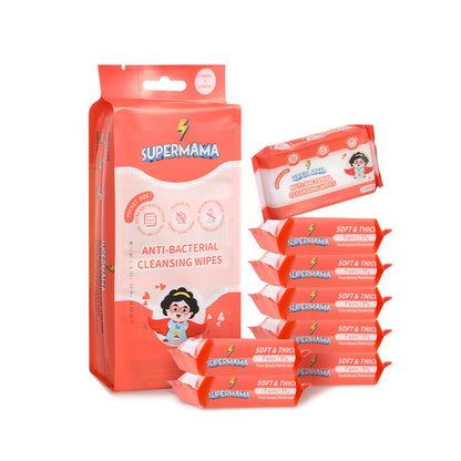 Supermama 100% Plant-Based Anti-bacterial Mini Wet Wipes - 8 Packs x 7 Sheets - Apple Scent
