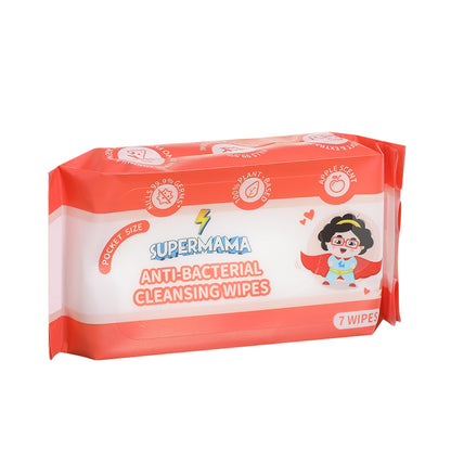 Supermama 100% Plant-Based Anti-bacterial Mini Wet Wipes - 8 Packs x 7 Sheets - Apple Scent
