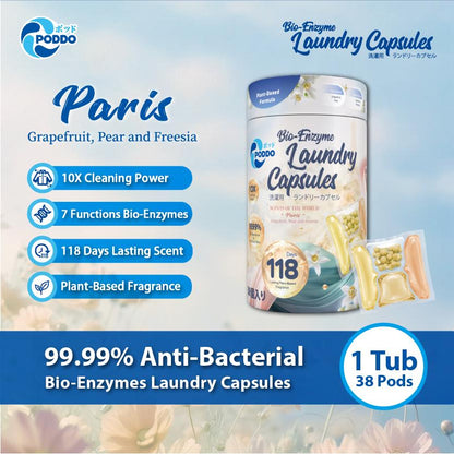PODDO Scents of the World Laundry Capsules - Paper Tub 38 Pods - Paris / Singapore