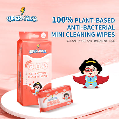 Supermama 100% Plant-Based Anti-bacterial Mini Wet Wipes - 8 Packs x 7 Sheets - Apple Scent