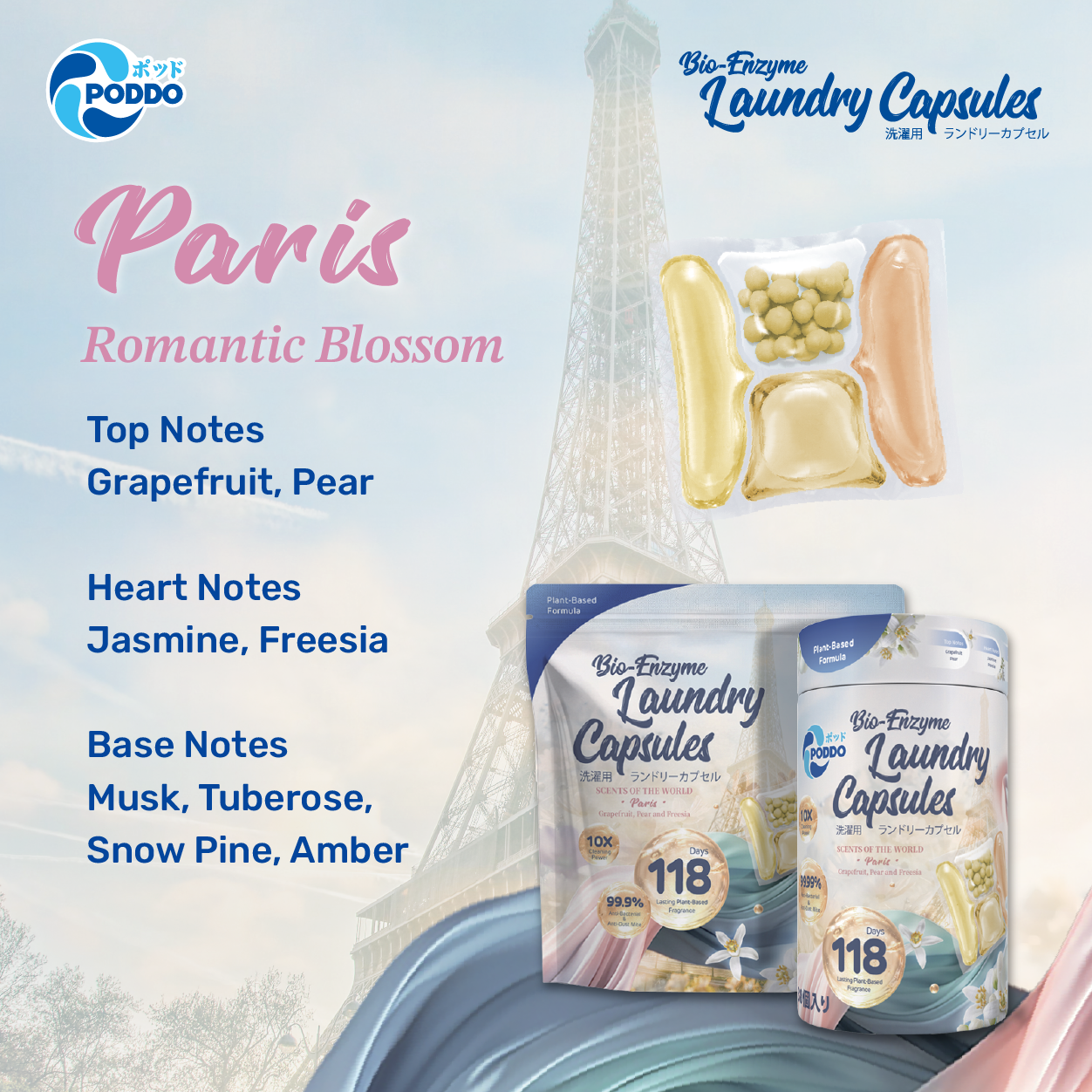 [NEW LAUNCH] PODDO Scents of the World Bio-Enzymes Laundry Capsules - Paris / Singapore