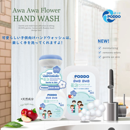 Poddo Awa Awa Flower Foam Hand Wash - Fuji Apple | Anti-Bacterial & Gentle to Skin - Poddo