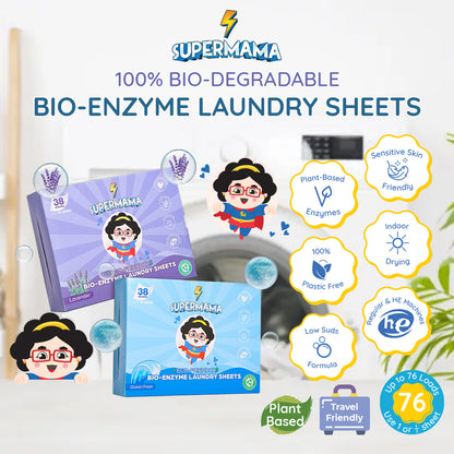 Supermama Eco Bio-Enzyme Laundry Sheets 38 Sheets - Lavender / Ocean Fresh