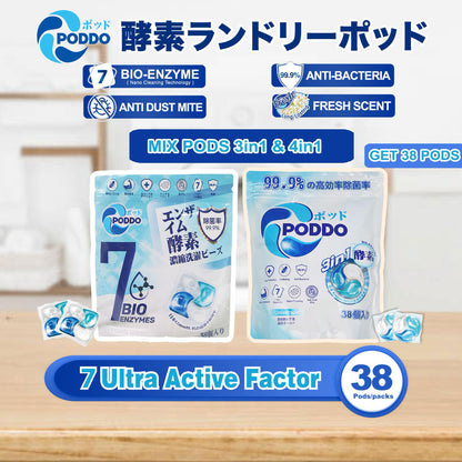 Poddo 3-in-1 Bio Enzyme Laundry Capsules Refill Pack (38 Pods)
