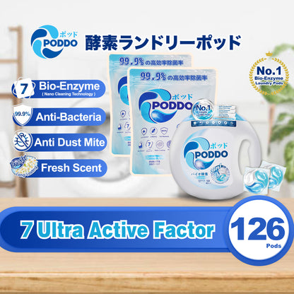 VALUE PACK | 126Pods 15g Poddo World 1st Bio Enzyme Laundry Capsule 1 Tub + 2 Refill Packs - Universal - Poddo
