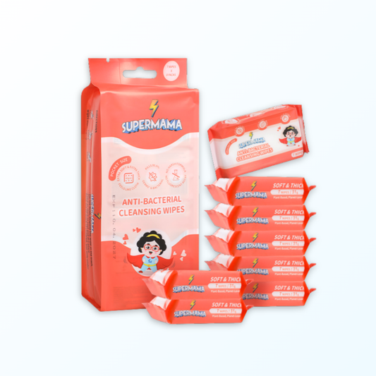 Supermama 100% Plant-Based Anti-bacterial Mini Wet Wipes - 8 Packs x 7 Sheets - Apple Scent