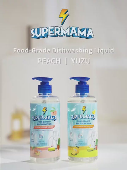 Supermama Food-Grade Dishwashing Liquid 500ml - Safe for Baby Bottles, Fruits & Vegetables - Yuzu / Peach